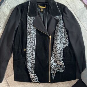 IMAN Black Blazer with Gray Leopard Accents